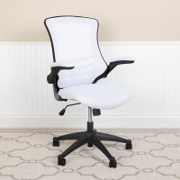 Flash Furniture BL-X-5M-WH-GG Mid-Back White Mesh Swivel Ergonomic Task Office Chair with Flip-Up Arms